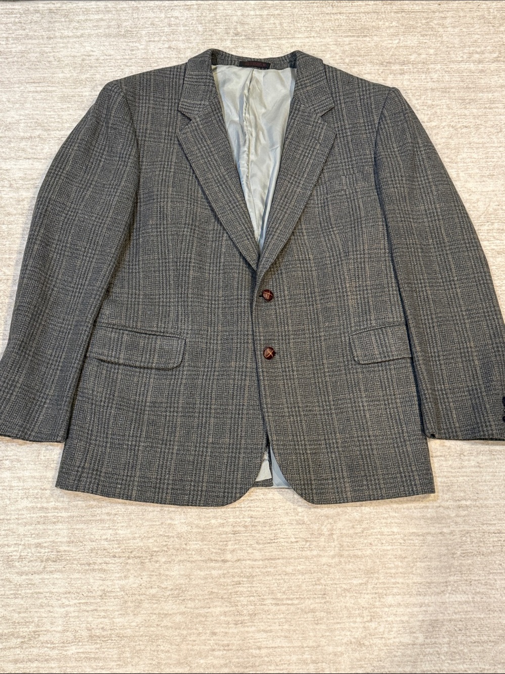 Gray Plaid wool Men's Blazer - Classic Two-Button Tailored Jacket